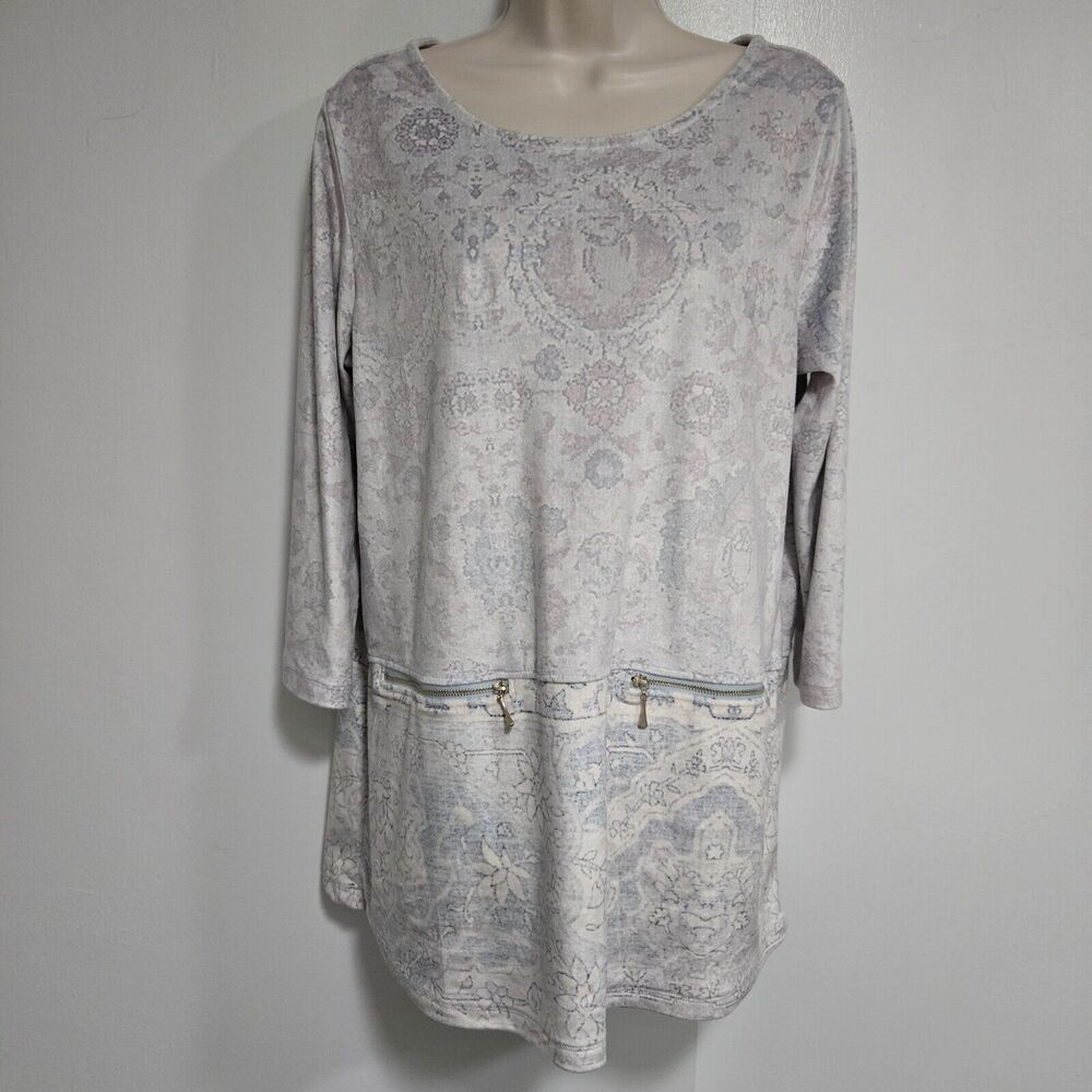 Soft Surroundings Sz S Relaxed Dello Tunic Top Velvety Floral Zip Pockets‎ 2CR67
